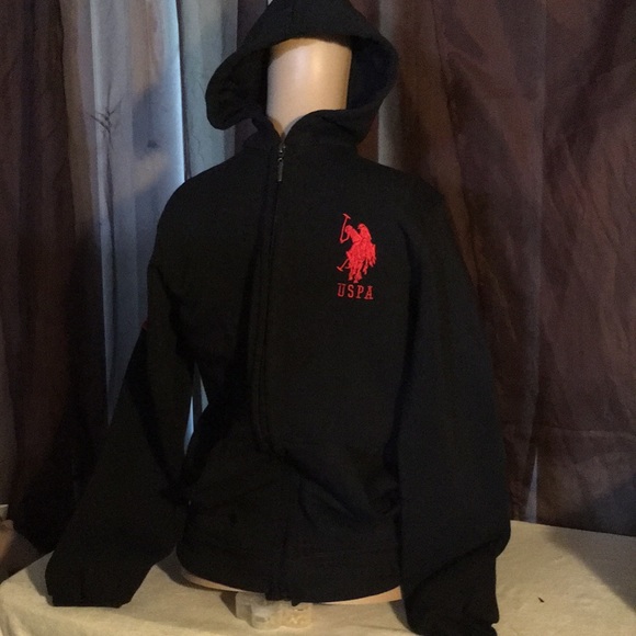 black and red polo zip up jacket